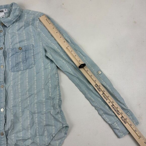 Paige TENNA Blue Striped Chambray Button Up Shirt 100% Tencel Lyocell L/S Sz XS - Picture 7 of 10